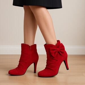 Gianni Bini Halo Red Suede Leather Booties with Bow - 8M - NIB